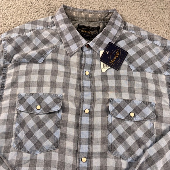 NEW Threadgrit Flannel Shirt Mens L Blue Black Western Pearl Snap Soft Cotton - Picture 1 of 8